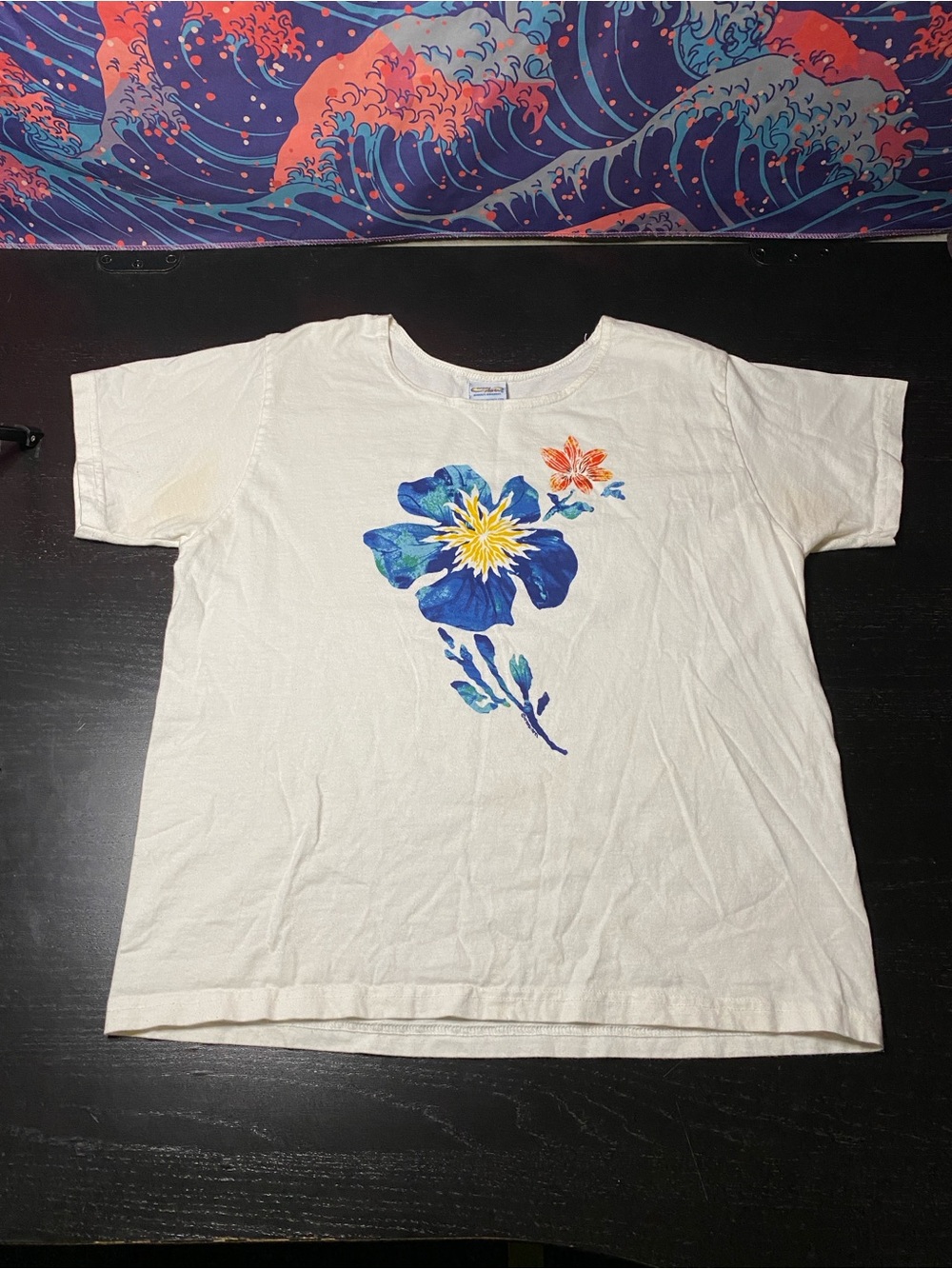 Floral Graphic Tee - Cream with Blue & Orange Flower